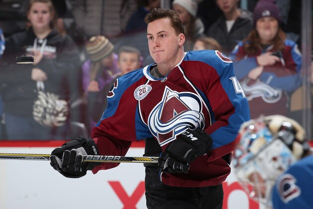DENVER, CO - JANUARY 14:  Tyson Barrie #4 of the Colorado Avalanche handles the puck as he warms up prior to facing the New Jersey Devils at Pepsi Center on January 14, 2016 in Denver, Colorado.  (Photo by Doug Pensinger/Getty Images)