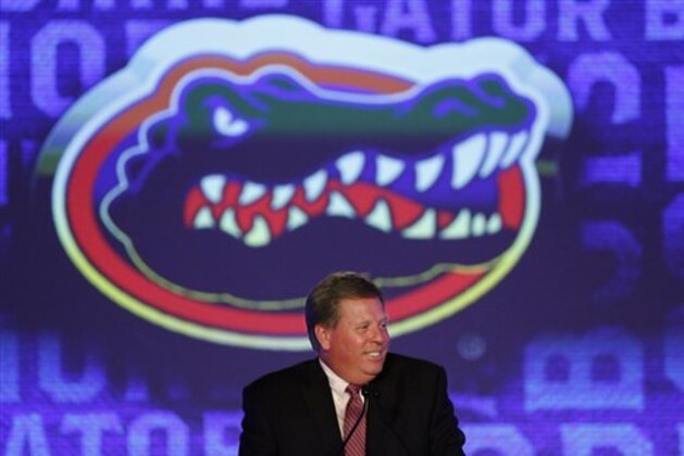 Florida coach Jim McElwain speaks to the media at the Southeastern Conference NCAA college football media days, Monday, July 11, 2016, in Hoover, Ala. (AP Photo/Brynn Anderson)