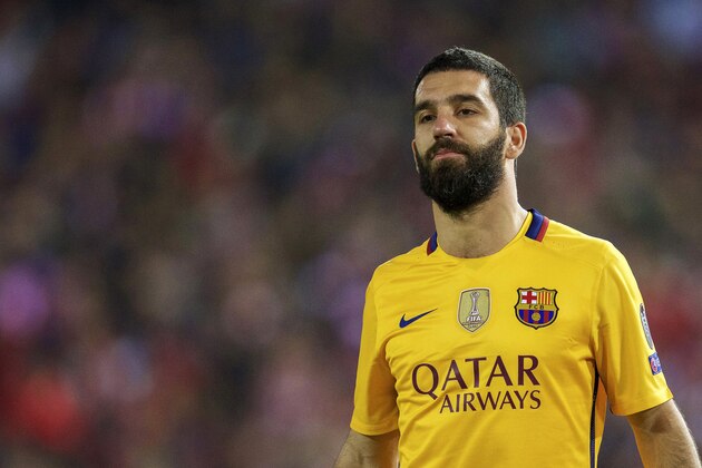 Arda Turan of FC Barcelona during the UEFA Champions League quarter-final match between  Atletico Madrid and FC Barcelona on April 13, 2016 at the Vicente Calderon stadium in Madrid, Spain.(Photo by VI Images via Getty Images)