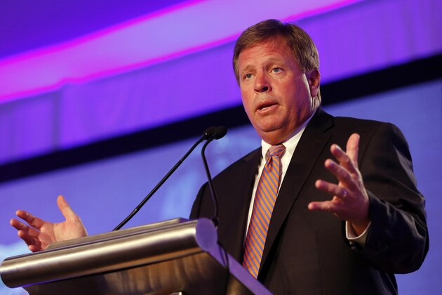 Jul 11, 2016; Hoover, AL, USA; Florida head coach Jim McElwain speaks during SEC media day at Hyatt Regency Birmingham-The Wynfrey Hotel. Mandatory Credit: Butch Dill-USA TODAY Sports