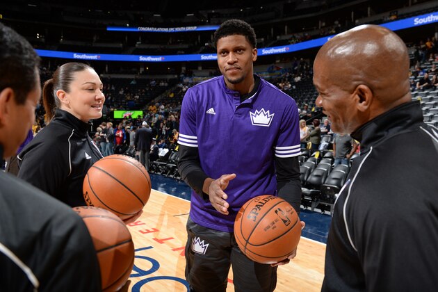 DENVER, CO  - APRIL 2: Rudy Gay #8 of the Sacramento Kings before the game against the Denver Nuggets on April 2, 2016 at Pepsi Center in Denver, Colorado. NOTE TO USER: User expressly acknowledges and agrees that, by downloading and or using this Photograph, user is consenting to the terms and conditions of the Getty Images License Agreement. Mandatory Copyright Notice: Copyright 2016 NBAE (Photo by Garrett Ellwood/NBAE via Getty Images)