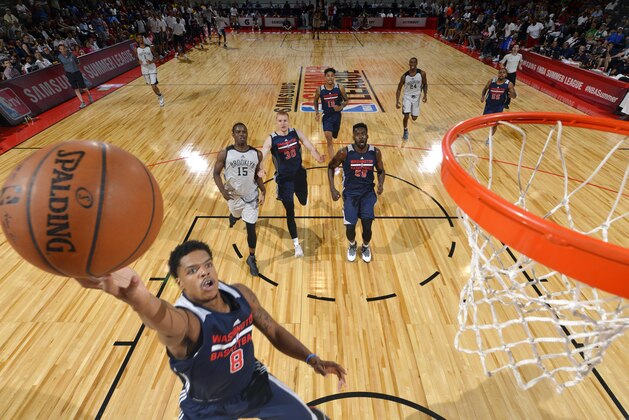 LAS VEGAS, NV - JULY 12: Jarell Eddie #8 of Washington Wizards shoots the winning lay up bringing the Washington Wizards in the lead against the Brooklyn Nets during the 2016 Las Vegas Summer League on July 12, 2016 at the Cox Pavillion in Las Vegas, Nevada. NOTE TO USER: User expressly acknowledges and agrees that, by downloading and or using this Photograph, user is consenting to the terms and conditions of the Getty Images License Agreement. Mandatory Copyright Notice: Copyright 2016 NBAE (Photo by Bart Young/NBAE via Getty Images)