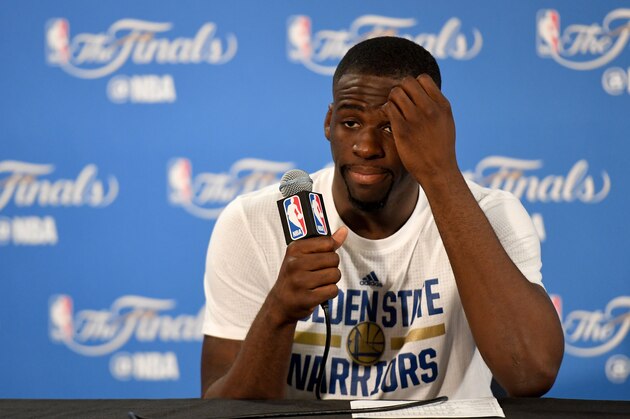 OAKLAND, CA - JUNE 19:  Draymond Green #23 of the Golden State Warriors speaks to members of the media after being defeated by the Cleveland Cavaliers in Game 7 of the 2016 NBA Finals at ORACLE Arena on June 19, 2016 in Oakland, California. NOTE TO USER: User expressly acknowledges and agrees that, by downloading and or using this photograph, User is consenting to the terms and conditions of the Getty Images License Agreement.  (Photo by Thearon W. Henderson/Getty Images)