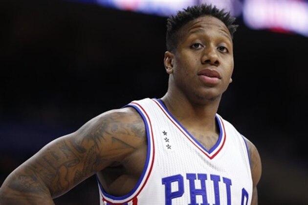 Philadelphia 76ers' Isaiah Canaan looks on during the second half of an NBA basketball game against the San Antonio Spurs, Monday, Dec. 7, 2015, in Philadelphia. The San Antonio Spurs won 119-68. (AP Photo/Chris Szagola)
