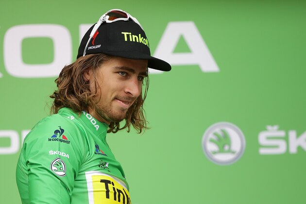 REVEL, FRANCE - JULY 12:  Peter Sagan of Slovakia riding for Tinkoff poses for a photo on the podium in the green points jersey during stage ten of the 2016 Le Tour de Frane a 197km stage from Escaldes-Engordany to Revel on July 12, 2016 in Revel, France.  (Photo by Chris Graythen/Getty Images)