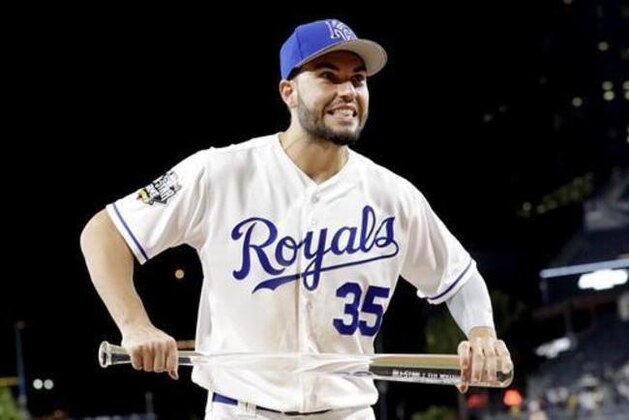 American League's Eric Hosmer, of the Kansas City Royals, holds the MVP award after the MLB baseball All-Star Game, Tuesday, July 12, 2016, in San Diego. The American League won 4-2. (AP Photo/Gregory Bull)