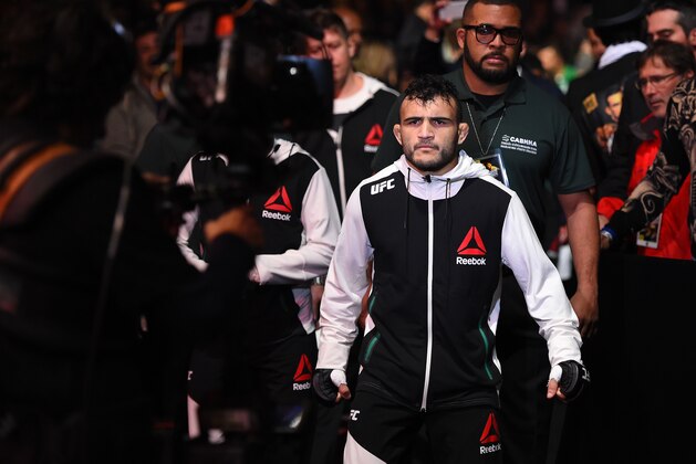 CURITIBA, BRAZIL - MAY 14:  John Lineker of Brazil enters the arena before facing Rob Font in their bantamweight bout during the UFC 198 event at Arena da Baixada stadium on May 14, 2016 in Curitiba, Parana, Brazil.  (Photo by Josh Hedges/Zuffa LLC/Zuffa LLC via Getty Images)