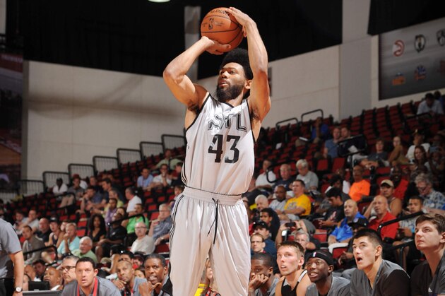 LAS VEGAS, NV - JULY 13:  DeAndre Bembry #43 of the Atlanta Hawks shoots the ball against the Sacramento Kings during the 2016 NBA Las Vegas Summer League game on July 13, 2016 at the Cox Pavillion in Las Vegas, Nevada. NOTE TO USER: User expressly acknowledges and agrees that, by downloading and or using this photograph, User is consenting to the terms and conditions of the Getty Images License Agreement. Mandatory Copyright Notice: Copyright 2016 NBAE  (Photo by Bart Young/NBAE via Getty Images)