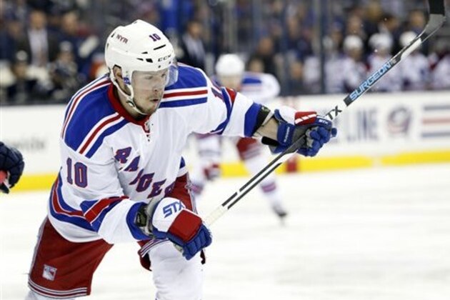 New York Rangers' J.T. Miller plays against the Columbus Blue Jackets during an NHL hockey game Monday, April 4, 2016, in Columbus, Ohio. (AP Photo/Jay LaPrete)