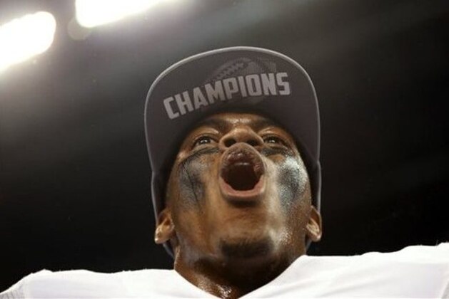 Michigan State's Jermaine Edmondson celebrates after Michigan State defeated Iowa 16-13 to win the Big Ten championship NCAA college football game Saturday, Dec. 5, 2015, in Indianapolis. (AP Photo/AJ Mast)