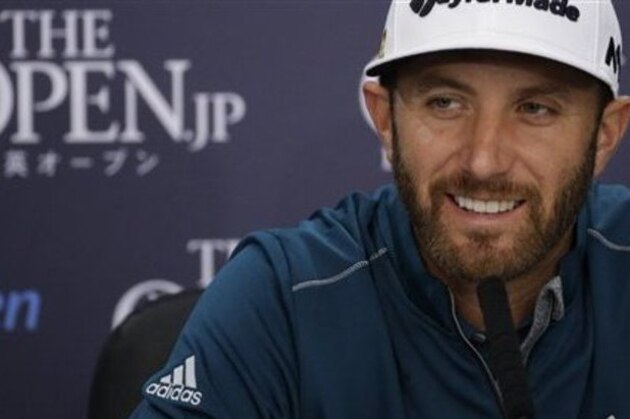 Dustin Johnson of the United States listens to a question during a press conference ahead of the British Open Golf Championships at the Royal Troon Golf Club in Troon, Scotland, Wednesday, July 13, 2016. The British Open starts Thursday. (AP Photo/Matt Dunham)