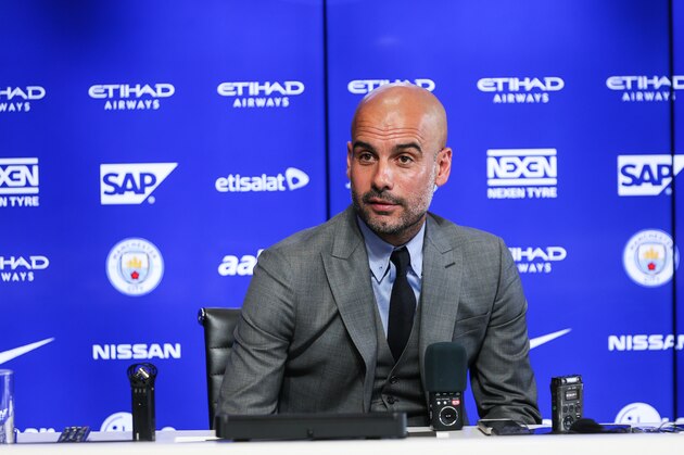 MANCHESTER, ENGLAND - JULY 08: Manchester City's manager Pep Guardiola attends a press conference at Etihad Stadium on July 8, 2016 in Manchester, England. (Photo by Barrington Coombs/Getty Images)
