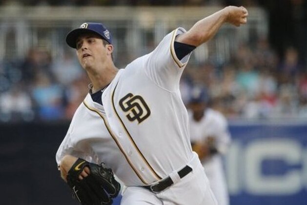 San Diego Padres starting pitcher Drew Pomeranz works against the New York Yankees in the first inning of a baseball game Saturday, July 2, 2016, in San Diego. (AP Photo/Lenny Ignelzi)