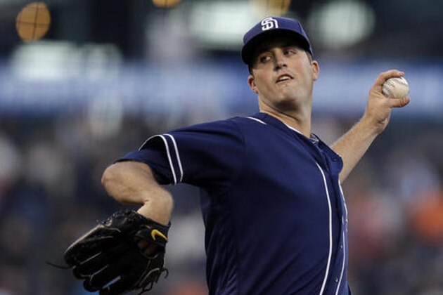 San Diego Padres pitcher Drew Pomeranz works against the San Francisco Giants in the first inning of a baseball game Monday, April 25, 2016, in San Francisco. (AP Photo/Ben Margot)