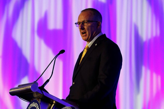 Jul 11, 2016; Hoover, AL, USA; Southeastern Conference commissioner Greg Sankey speaks during SEC media day at Hyatt Regency Birmingham-The Wynfrey Hotel. Mandatory Credit: Butch Dill-USA TODAY Sports