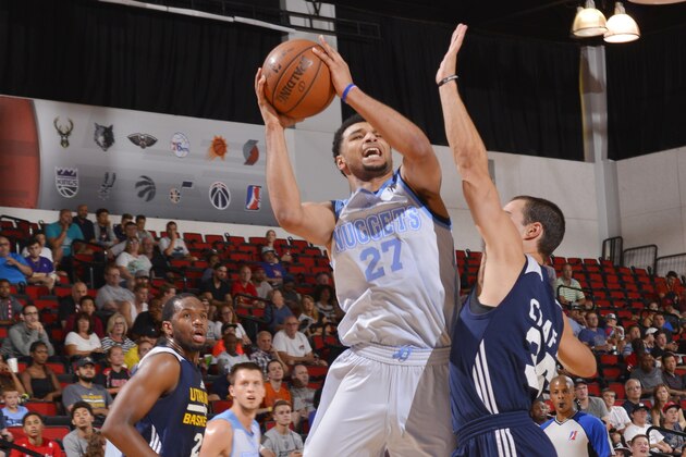 LAS VEGAS, NV - JULY 14:  Jamal Murray #27 of the Denver Nuggets shoots the ball against the Utah Jazz during the 2016 NBA Las Vegas Summer League game on July 14, 2016 at the Cox Pavillion in Las Vegas, Nevada. NOTE TO USER: User expressly acknowledges and agrees that, by downloading and or using this photograph, User is consenting to the terms and conditions of the Getty Images License Agreement. Mandatory Copyright Notice: Copyright 2016 NBAE  (Photo by David Dow/NBAE via Getty Images)