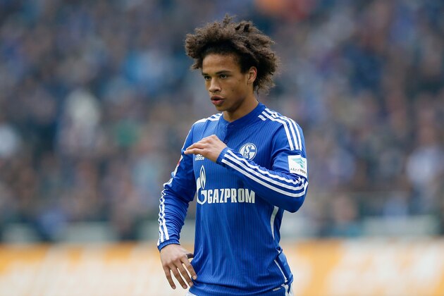 GELSENKIRCHEN, NORTH RHINE-WESTPHALIA - APRIL 10:  Leroy Sane of FC Schalke 04 gestures during the Bundesliga match between FC Schalke 04 and Borussia Dortmund at Veltins-Arena on April 10, 2016 in Gelsenkirchen, Germany.  (Photo by Boris Streubel/Getty Images)