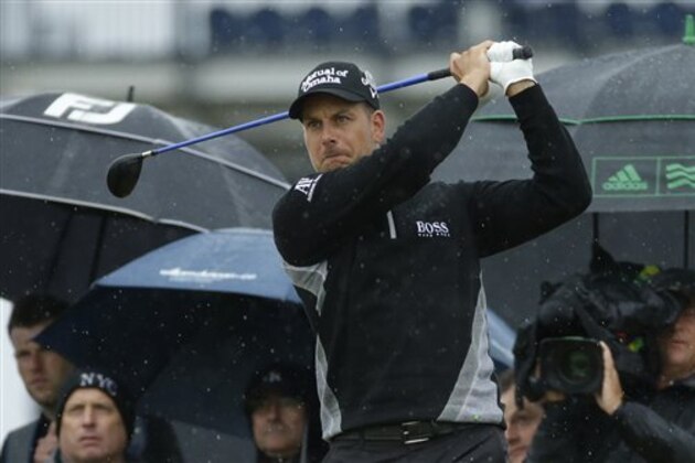 Henrik Stenson of Sweden plays his tee shot on the 9th tee during the second round of the British Open Golf Championships at the Royal Troon Golf Club in Troon, Scotland, Friday, July 15, 2016. (AP Photo/Matt Dunham)