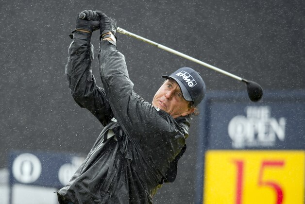 Jul 15, 2016; Ayrshire,  SCT;  Phil Mickelson (USA) tee's off on the 15th during the second round of the 145th Open Championship golf tournament at Royal Troon Golf Club - Old Course. Mandatory Credit: Ian Rutherford-USA TODAY Sports