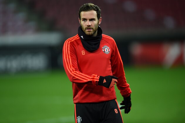 HERNING, DENMARK - FEBRUARY 17:  Juan Mata of Manchester United warms up during a training session ahead of the UEFA Europa League Round of 32 match between FC Midtjylland and Manchester United at Herning MCH Multi Arena on February 17, 2016 in Herning, Denmark.  (Photo by Michael Regan/Getty Images)