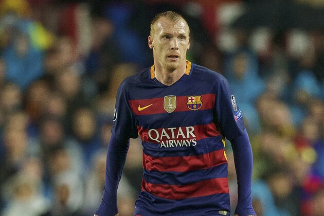 Jeremy Mathieu of FC Barcelona during the UEFA Champions League round of 16 match between FC Barcelona and Arsenal on March 16, 2015 at the CampNou stadium in Barcelona, Spain.(Photo by VI Images via Getty Images)