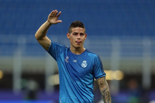 MILAN, ITALY - MAY 27: James Rodriguez of Real Madrid in action during a training session on the eve of the UEFA Champions League Final at Stadio Giuseppe Meazza on May 27, 2016 in Milan, Italy. (Photo by Chris Brunskill Ltd/Getty Images)