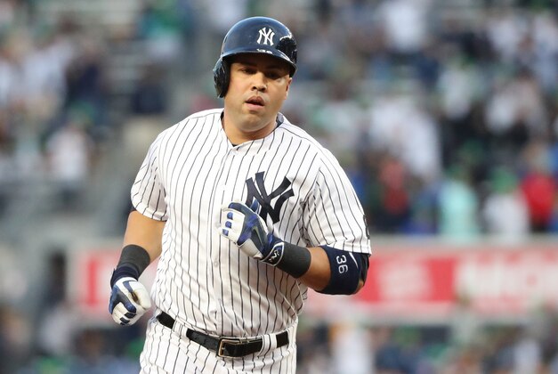 May 9, 2016; Bronx, NY, USA; New York Yankees right fielder Carlos Beltran (36) rounds the bases on his home run to right during the second inning against the Kansas City Royals at Yankee Stadium. Mandatory Credit: Anthony Gruppuso-USA TODAY Sports