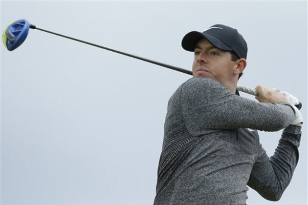 Rory McIlroy of Northern Ireland hits his tee shot from the 4th tee during the final round of the British Open Golf Championship at the Royal Troon Golf Club in Troon, Scotland, Sunday, July 17, 2016. (AP Photo/Matt Dunham)