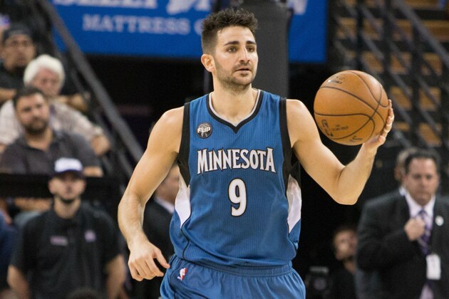 Apr 7, 2016; Sacramento, CA, USA; Minnesota Timberwolves guard Ricky Rubio (9) dribbles the basketball against the Sacramento Kings in the second quarter at Sleep Train Arena. Mandatory Credit: Neville E. Guard-USA TODAY Sports