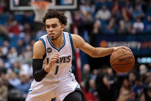 Mar 30, 2016; Minneapolis, MN, USA; Minnesota Timberwolves guard Tyus Jones (1) dribbles in the second quarter against the Los Angeles Clippers at Target Center. The Los Angeles Clippers beat the Minnesota Timberwolves 99-79. Mandatory Credit: Brad Rempel-USA TODAY Sports