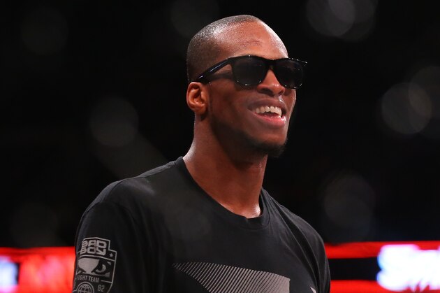 UNCASVILLE, CT - APRIL 22: Michael Page celebrates his 1st round submission win over Jeremie Holloway (not shown) at Bellator 153  at Mohegan Sun Arena on April 22, 2016 in Uncasville, Connecticut. (Photo by Ed Mulholland/Getty Images)