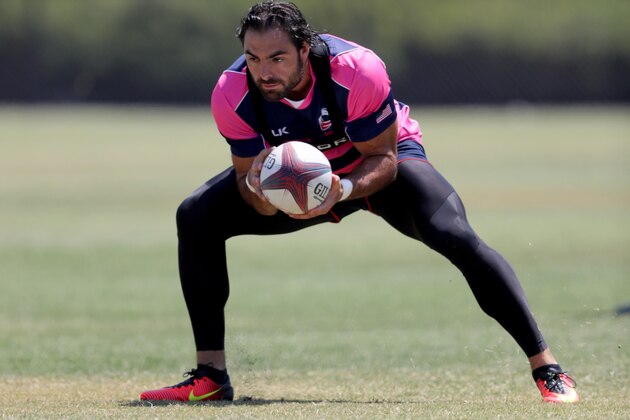 CHULA VISTA, CA - JULY 14:  USA Rugby hopeful Nate Ebner catches a ball  during a training session at the Olympic Training Center on July 14, 2016 in Chula Vista, California.  (Photo by Sean M. Haffey/Getty Images)
