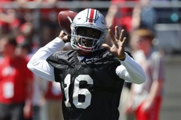 Ohio State quarterback J.T. Barrett plays in Ohio State's NCAA college football spring game Saturday, April 16, 2016, in Columbus, Ohio. (AP Photo/Jay LaPrete)
