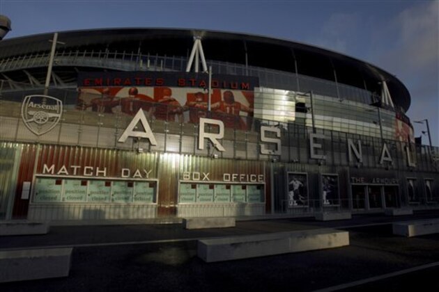 A general view of the exterior of Arsenal's Emirates Stadium in London, Friday, Dec. 11, 2009. Alisher Usmanov has increased his stake in Arsenal to more than 26 percent, keeping the Russian billionaire in a battle for control of the Premier League soccer club with American businessman Stan Kroenke. (AP Photo/Matt Dunham)