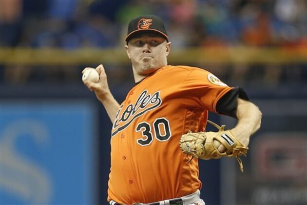 Baltimore Orioles starting pitcher Chris Tillman (30) throws a pitch during a baseball game against the Tampa Bay Rays, Saturday, July 16, 2016, in St. Petersburg, Fla. (AP Photo/Reinhold Matay)