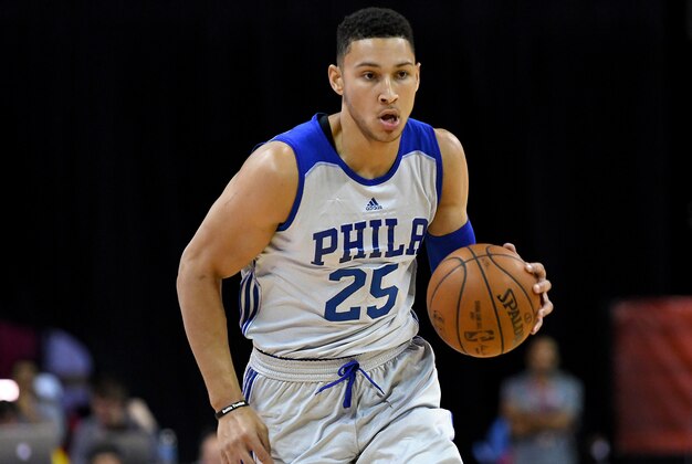 Jul 10, 2016; Las Vegas, NV, USA; Philadelphia 76ers forward Ben Simmons (25) dribbles the ball during an NBA Summer League game against the Chicago Bulls at Thomas & Mack Center. Mandatory Credit: Stephen R. Sylvanie-USA TODAY Sports