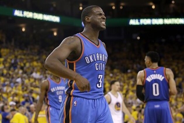 Oklahoma City Thunder's Dion Waiters (3) argues a call during the second half in Game 1 of the NBA basketball Western Conference finals against the Golden State Warriors  Monday, May 16, 2016, in Oakland, Calif. Oklahoma City won 108-102. (AP Photo/Marcio Jose Sanchez)