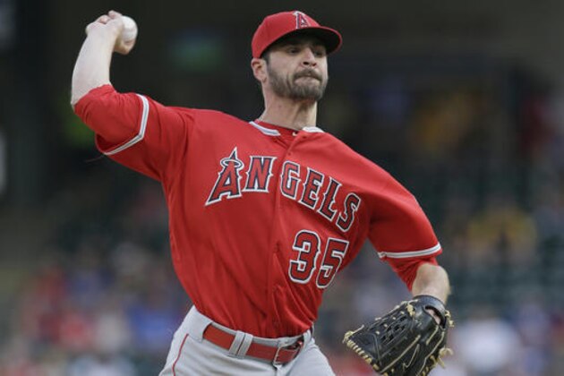 Los Angeles Angels starting pitcher Nick Tropeano throws during the first inning of a baseball game against the Texas Rangers in Arlington, Texas, Monday, May 23, 2016. (AP Photo/LM Otero)