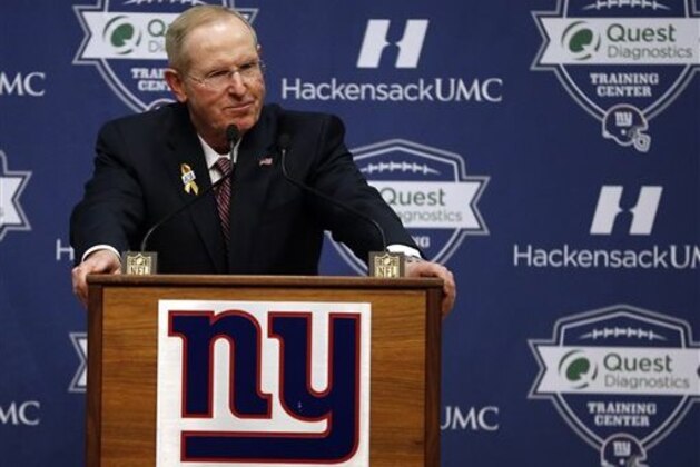 Former New York Giants head coach Tom Coughlin speaks during a news conference, Tuesday, Jan. 5, 2016, in East Rutherford, N.J. (AP Photo/Julio Cortez)