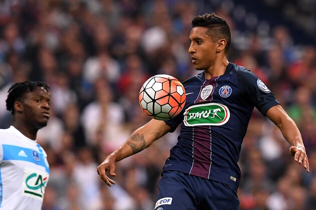 Paris Saint-Germain's Brazilian defender Marquinhos controls the ball during the French Cup final football match beween Marseille (OM) and Paris Saint-Germain (PSG) on May 21, 2016 at the Stade de France in Saint-Denis, north of Paris.  AFP PHOTO / FRANCK FIFE / AFP / FRANCK FIFE        (Photo credit should read FRANCK FIFE/AFP/Getty Images)