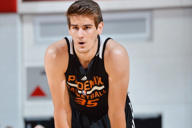 LAS VEGAS, NV - JULY 9:  Dragan Bender #35 of the Phoenix Suns stands on the court against the Portland Trail Blazers during the 2016 NBA Las Vegas Summer League game on July 9, 2016 at the Cox Pavilion in Las Vegas, Nevada. NOTE TO USER: User expressly acknowledges and agrees that, by downloading and or using this photograph, User is consenting to the terms and conditions of the Getty Images License Agreement. Mandatory Copyright Notice: Copyright 2016 NBAE  (Photo by David Dow/NBAE via Getty Images)