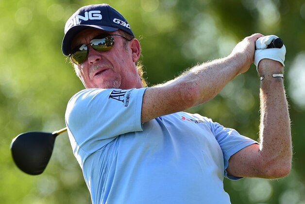 SACRAMENTO, CA - JUNE 25:  Miguel Angel Jiminez hits driver on the eighth tee during round one of the U.S. Senior Open Championship at the Del Paso Country Club on June 25, 2015 in Sacramento, California.  (Photo by Harry How/Getty Images)