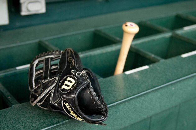 May 12, 2015; Detroit, MI, USA; A detailed view of a baseball glove and bat before the game between the Detroit Tigers and the Minnesota Twins at Comerica Park. Mandatory Credit: Tim Fuller-USA TODAY Sports