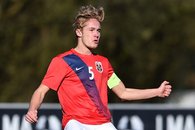BURTON-UPON-TRENT, ENGLAND - FEBRUARY 18:  Erik Tobias Sandberg of Norway during the Norway v Italy U16s International Friendly at St Georges Park on February 18, 2016 in Burton-upon-Trent, England.  (Photo by Ross Kinnaird/Getty Images)