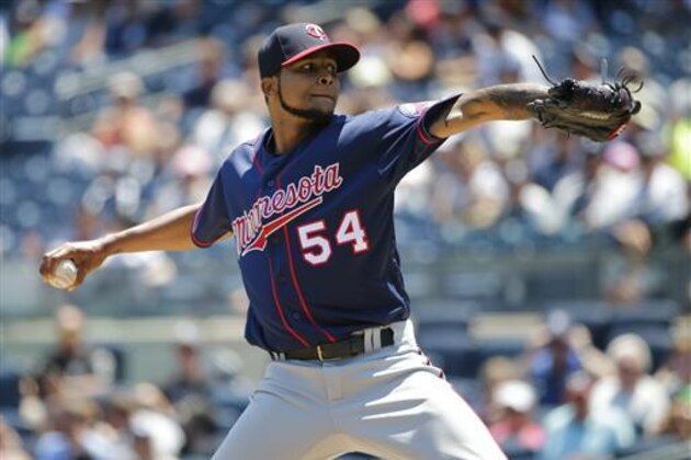 Minnesota Twins' Ervin Santana delivers a pitch during the first inning of a baseball game against the New York Yankees, Saturday, June 25, 2016, in New York. (AP Photo/Frank Franklin II)
