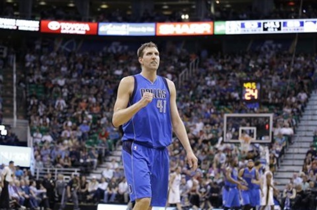 Dallas Mavericks forward Dirk Nowitzki (41) walk off the court during the second half in an NBA basketball game against the Utah Jazz Monday, April 11, 2016, in Salt Lake City. The Mavericks won 101-92.(AP Photo/Rick Bowmer) Dallas Mavericks forward Dirk Nowitzki (41) walk off the court during the second half in an NBA basketball game against the Utah Jazz Monday, April 11, 2016, in Salt Lake City. The Mavericks won 101-92.(AP Photo/Rick Bowmer)