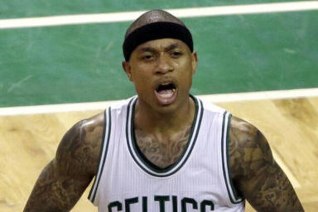 Boston Celtics guard Isaiah Thomas reacts to fans during the fourth quarter against the Atlanta Hawks in Game 3 of a first-round NBA basketball playoff series Friday, April 22, 2016, in Boston. The Celtics won 111-103. Thomas finished with a career-high 42 points. (AP Photo/Elise Amendola) Boston Celtics guard Isaiah Thomas reacts to fans during the fourth quarter against the Atlanta Hawks in Game 3 of a first-round NBA basketball playoff series Friday, April 22, 2016, in Boston. The Celtics won 111-103. Thomas finished with a career-high 42 points. (AP Photo/Elise Amendola)