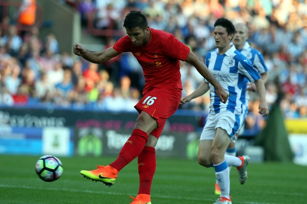 HUDDERSFIELD, ENGLAND - JULY 20:  Marko Grujic  of Liverpool shoots to score during the  Pre-Season Friendly match between Huddersfield Town and Liverpool at the Galpharm Stadium on July 20, 2016 in Huddersfield, England.  (Photo by Nigel Roddis/Getty Images)