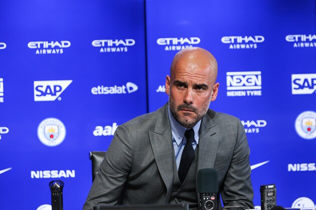 MANCHESTER, ENGLAND - JULY 08: Manchester City's manager Pep Guardiola attends a press conference at Etihad Stadium on July 8, 2016 in Manchester, England. (Photo by Barrington Coombs/Getty Images)