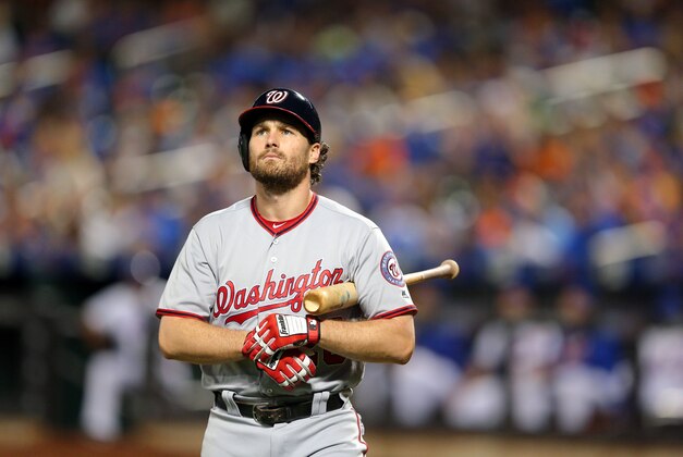 Jul 8, 2016; New York City, NY, USA; Washington Nationals second baseman Daniel Murphy (20) reacts after striking out against the New York Mets during the eighth inning at Citi Field. Mandatory Credit: Brad Penner-USA TODAY Sports